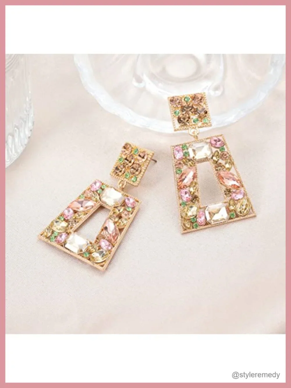 Rhinestone Rectangle Statement Drop Dangle Earrings Geometric Crystal Chunky